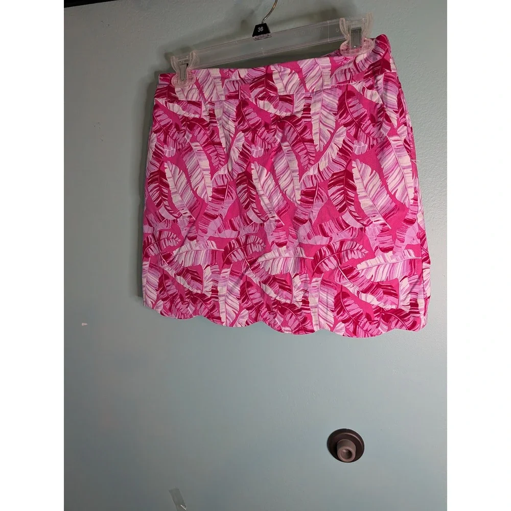 Casey‎ Key Pink Palm Leaf Scalloped Hem Skort Petite Small Tropical Resort Mini